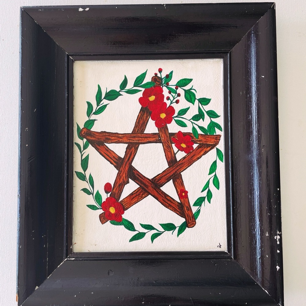 Original One of a Kind Witchy Acrylic Painting with Thick Chippy Frame Signed